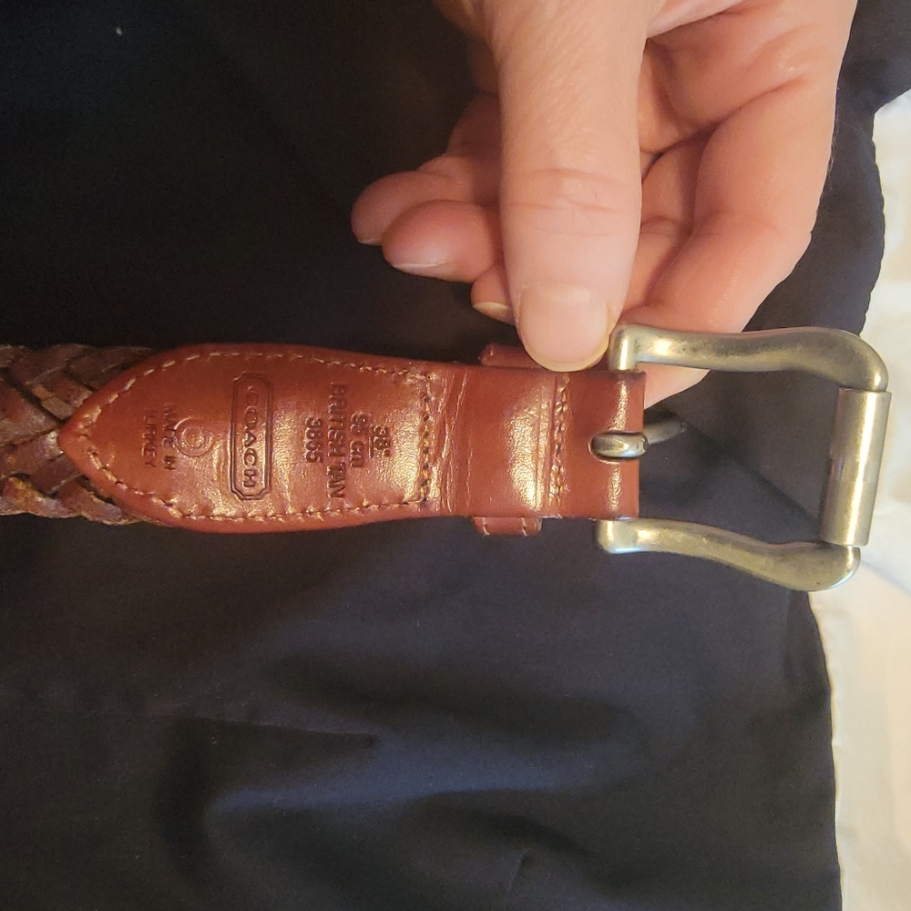 Coach Woven Leather British Tan Belt Size 38 - Picture 3 of 6